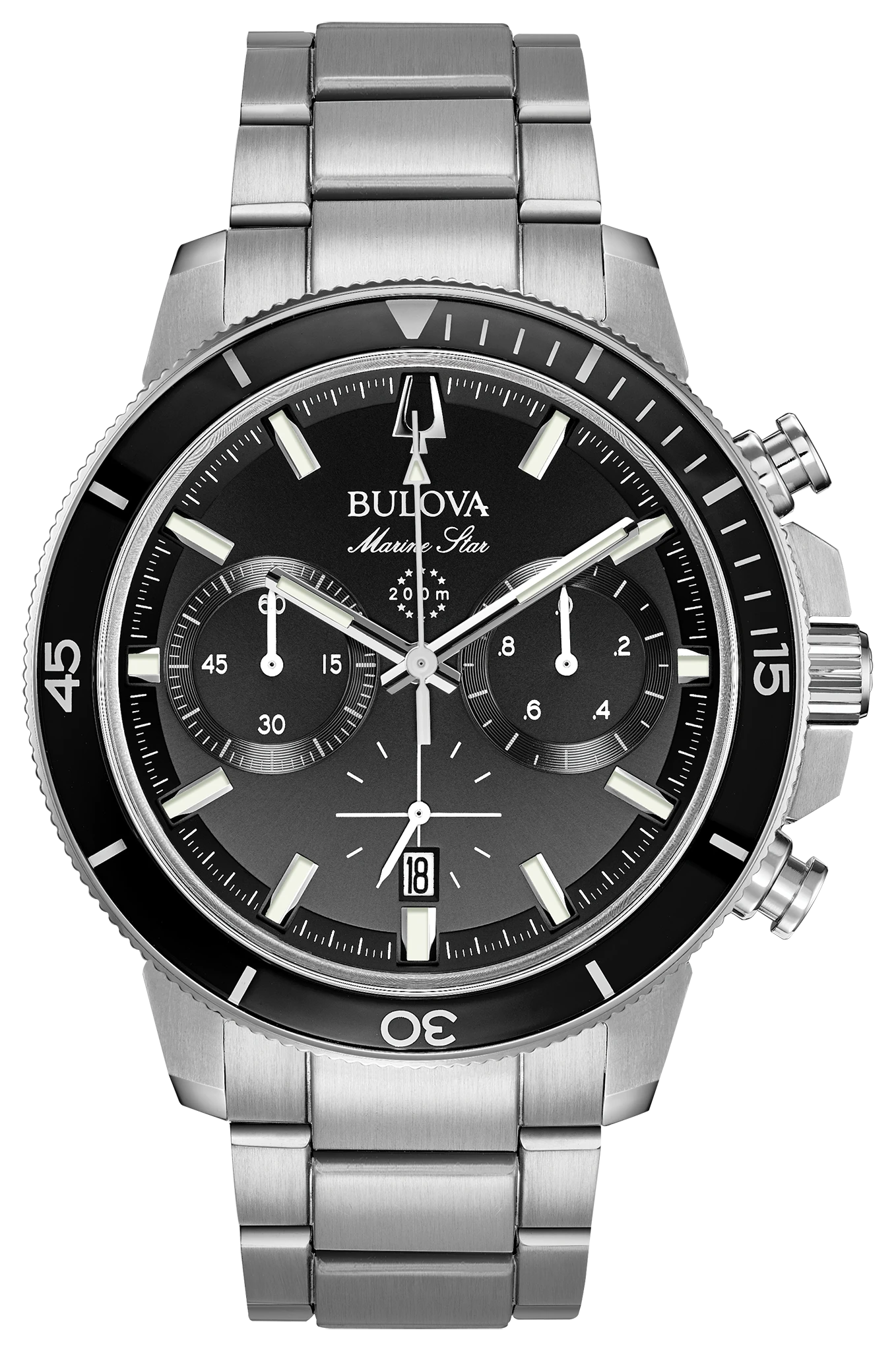 Bulova Marine Star Men's Black Dial Stainless Steel Watch | Bulova